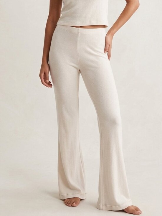 Zara Pants - Zara Off-White‎ Cream Long Knit Pull on Flared Pants Women’s Size Medium